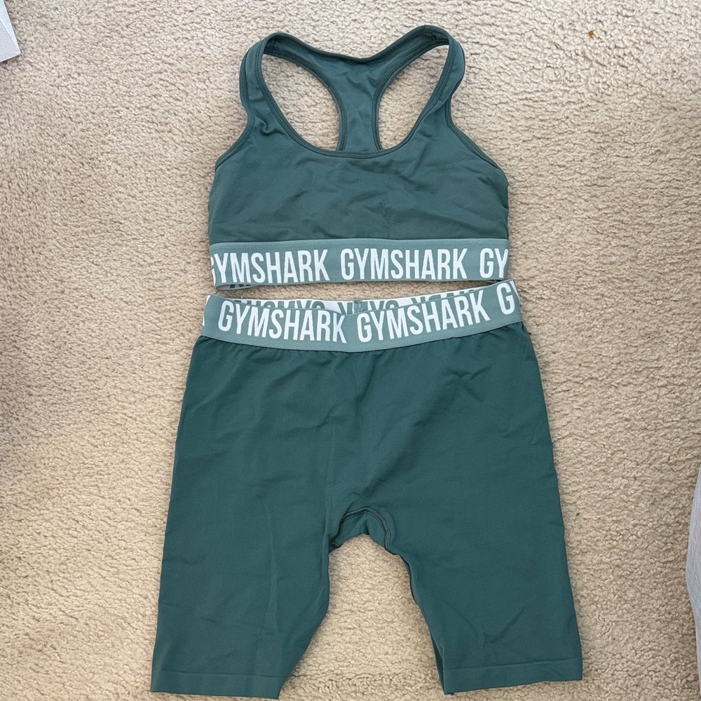 Gymshark Deep Teal Racerback Sports Bra & Biker Shorts Set